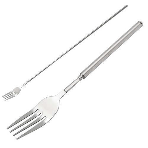 Nanddi Extendable Fork, Durable Stainless Steel Telescopic Fork Retractable Dinner Forks Dessert BBQ Dinner Fruit Long Handle Telescoping Fork Cutlery for Cooking 8.7-25.4Inch (One Dinner Fork)
