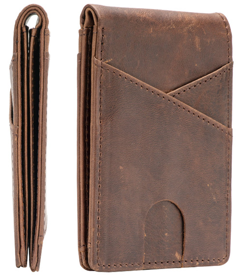 RFID Blocking Slim Leather Bifold Wallet Minimalist Front Pocket Thin Card Holder for Men (Dark Brown)