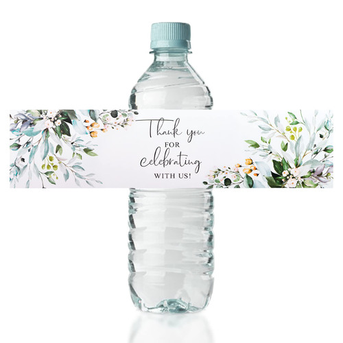 URROMA Wedding Water Bottle Labels Thank You, 50 Pcs Greenery Floral Water Bottle Wraps Sticker Water Bottle Labels for Birthday Baby Shower