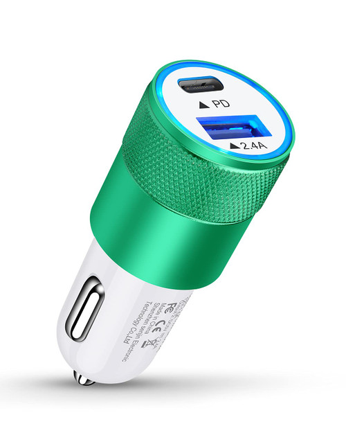 30W USB C Car Charger, Cell Phone Automobile Charger Rapid PD C Type Dual Port Cigarette Lighter Adapter Automotive Cig Slot Cargador Carro Ultra-Fast Charging for iPhone, iPad, Samsung, LG, Moto