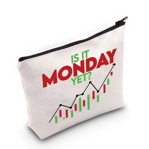 LEVLO Funny Stock Market Trader Cosmetic Make Up Bag Financial Analyst Advisor Gift Is It Monday Yet Makeup Zipper Pouch Bag (Is It Monday)