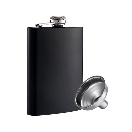 YUNMARY Hip Flask for Liquor Matte Black 8 Oz Stainless Steel Leakproof with Metal Funnel, Drinking Flask for Camping,Great Gift Idea Flask for wedding, Party, Christmas
