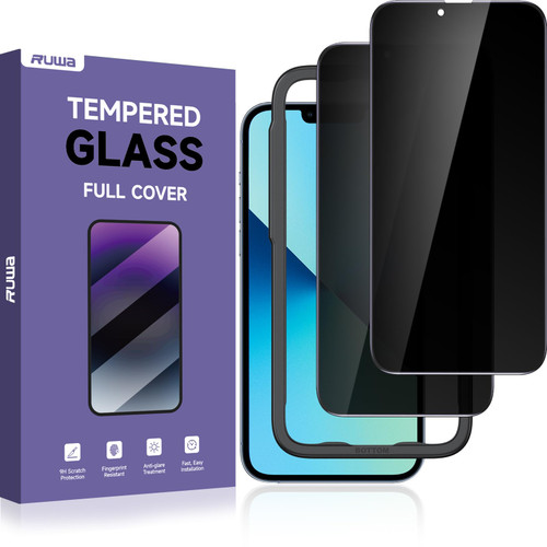 Ruwa Privacy Screen Protector for iPhone 13 Pro Max and iPhone 14 Plus [6.7 Inch] [2-Pack] Anti-peep Tempered Glass Film with Easy Installation Alignment Frame, 9H Hardness, Scratch Resistant, Case Friendly