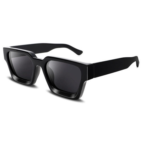 GUVIVI Square Sunglasses for Men Women Trendy Thick Frame Sun Glasses Fashion Designer Chunky Rectangle Black Shades