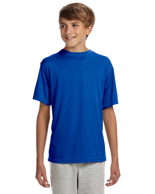 A4 Youth Cooling Performance Crew Neck Interlock T-Shirt, Royal, Medium