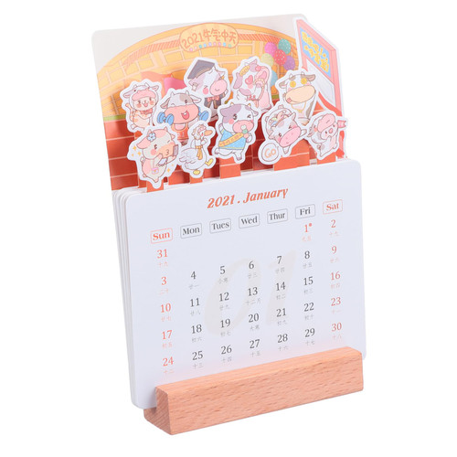 TEHAUX 1pc 2021 desk calendar 2021 Desk Pad Calendar wirebound calendar monthly calendar stand up calendar 2021 memo mini easel stand 2021 Calendar Paper calendar book Lucky student
