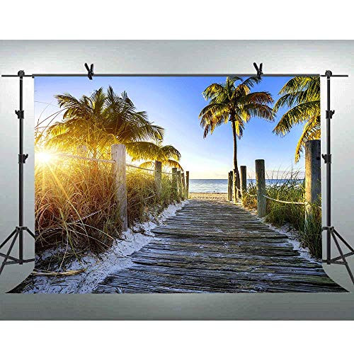 FLASIY Sunshine Sea Coastal Photography Backdrop 10x7FT Palm Tree Photo Backgrounds for Wedding Party Video Photo Booth Studio Props AYY036