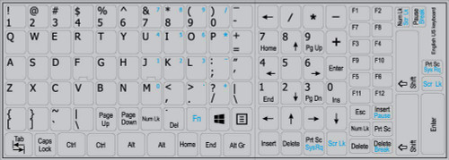 4Keyboard English US New Non-Transparent Keyboard Decals with Additional Keys ON Light Grey Background