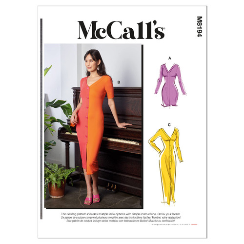 McCall's Misses' Bodycon Dress Sewing Pattern Kit, Code M8194, Sizes 16-18-20-22-24, Multicolor
