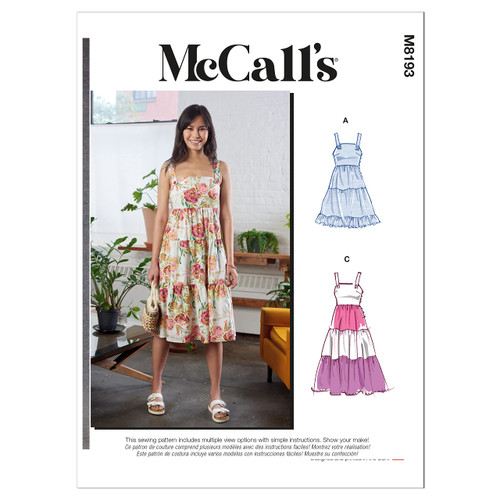 McCall's Misses' Pinafore Dress Sewing Pattern Kit, Code M8193, Sizes 6-8-10-12-14, Multicolor