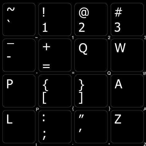 4Keyboard English US Non-Transparent Keyboard Stickers Black Background (15x15 Size)