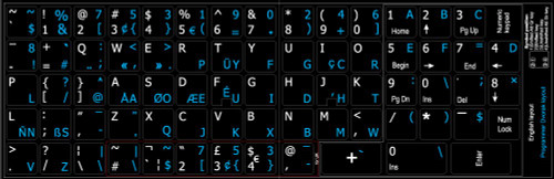 Programmer Dvorak - English Non-Transparent Keyboard Stickers Black Background (15x15 Size)