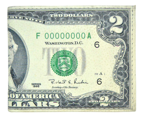 Tems Men's Handcrafted Faux Leather Flip ID Bifold Wallet Two Dollar Bill