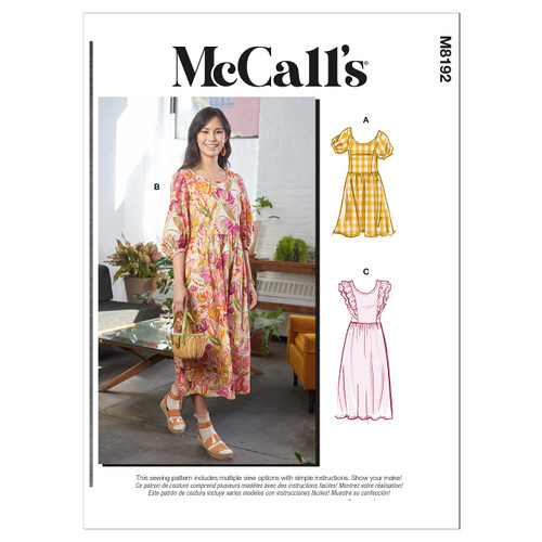McCall's Misses' Dress Sewing Pattern Kit, Code M8192, Sizes 6-8-10-12-14, Multicolor