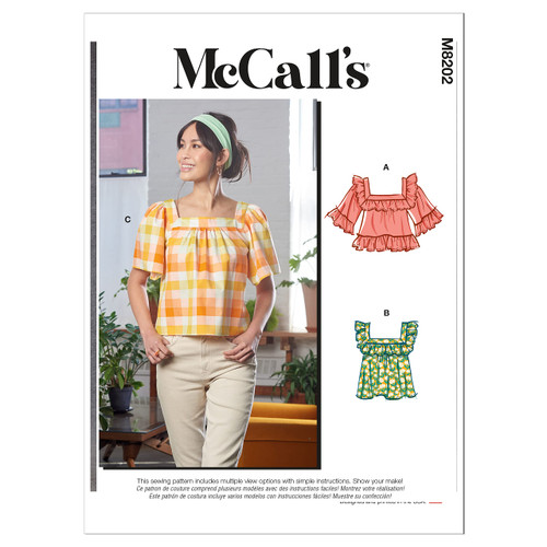 McCall's Misses' Square Neck Top Sewing Pattern Kit, Code M8202, Sizes XSM-S-M, Multicolor