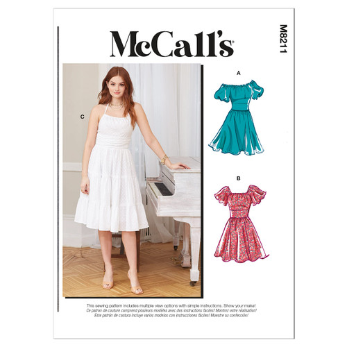 McCall's Misses' Fit and Flared Dress Sewing Pattern Kit, Code M8211, Sizes 26W-28W-30W-32W, Multicolor