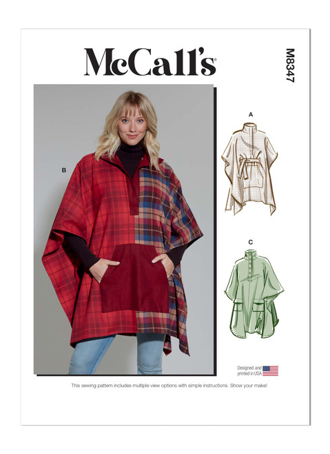 McCall's Misses' Poncho Sewing Pattern Kit, Design Code M8347, Sizes LRG-XLG-XXL, Multicolor