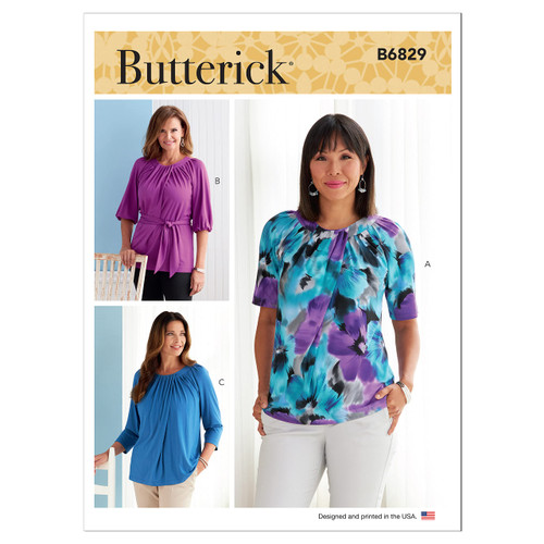 Butterick Misses' Knit Top, Code B6829 Sewing Pattern Kit, Sizes LRG-XLG-XXL, Multicolor