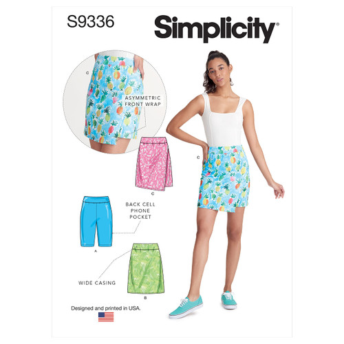 Simplicity Misses' Asymmetrical Skort and Knit Skirt Sewing Pattern Kit, Code S9336, Sizes 6-8-10-12-14, Multicolor