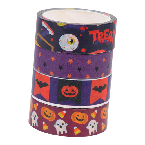 JEWEDECO 4 Rolls Halloween Washi Tape Washi Paper Tapes Decorative Paper Tape Sticky Paper Tape Decorative Tape DIY Scrapbook Notebook Tapes DIY Paper Hand Account Gift Box Self-Adhesive
