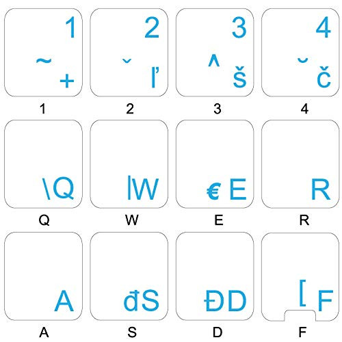 4Keyboard Slovak Keyboard Stickers with Blue Lettering ON Transparent Background