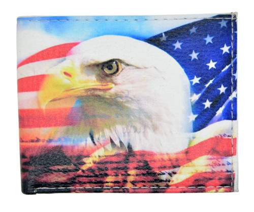 Tems Men's Handcrafted Faux Leather Flip ID Bifold Wallet Eagle USA Flag