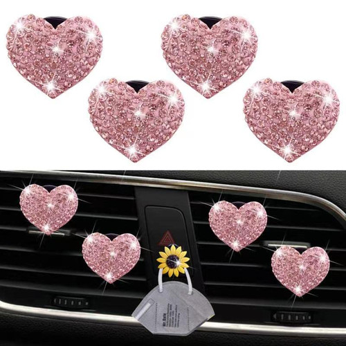 Bling Heart Air Vent Clips, Crystal Heart Car Air Fresheners Vent Clips Car Diffuser Vent Clip Rhinestone Car Decoration Car Interior Decor Cute Car Accessories for Women (Pink) + Sunflower Mask Hook Bling Heart Air Vent Clips, Crystal Heart Car Air Fresheners Vent Clips Car Diffuser Vent Clip Rhinestone Car Decoration Car Interior Decor Cute Car Accessories for Women (Pink) + Sunflower Mask Hook