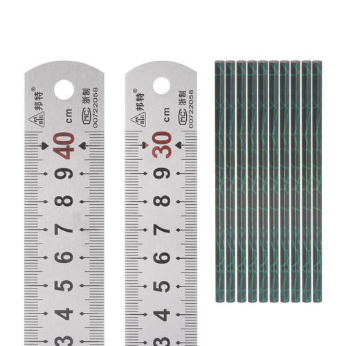 uxcell Stainless Steel Ruler 30cm/12" and 40cm/16" Straight Edge Measuring Tools with Hexagonal HB Pencil