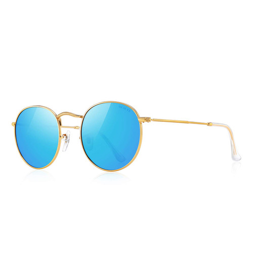 OLIEYE Classic Small Round Polarized Sunglasses for Women Men Vintage Retro Sunglasses (Gold&Blue, 50)