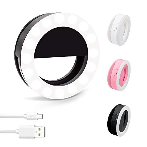 Selfie Ring Light with Adjustable Brightness 36 LED Light, USB Rechargeable Portable Selfie Ring Circle for Phone Camera Photography Video with USB Charging Line(Black)