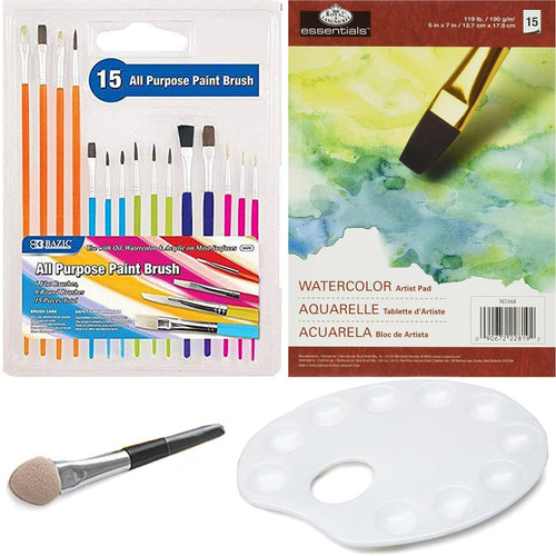 Paint Color Palette + Watercolor Paper Pad Set + 15 Pack of Brushes Artist Mixing Art Tools Quality Ready to Paint + Soft Applicator & Tray