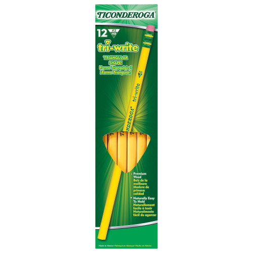 Ticonderoga 13856 Tri-Write Woodcase Pencil, HB #2, Yellow, Dozen