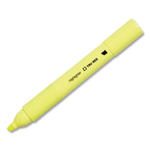 TRU RED Pen Style Chisel Tip Highlighter, Yellow Ink, Chisel Tip, Yellow Barrel, Dozen