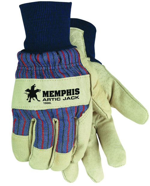 MCR Safety 1966L Grain Pigskin Leather Thermosock Lined Men's Gloves with 3-Inch Polyethylene/Thinsulate Cuff, Cream/Blue, Large, 1-Pair