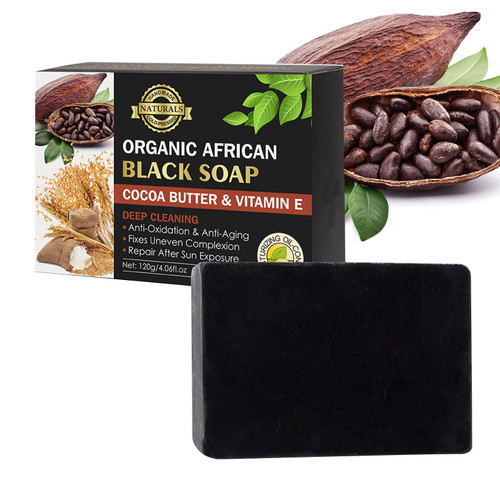 GVILTY Organic African Black Soap, Activated Charcoal Bar Soap Natural Face Soap & Body Soap Cocoa Beans Vitamin E Body Moisturizing Cleansing Skin Soap with Shea Butter (1)