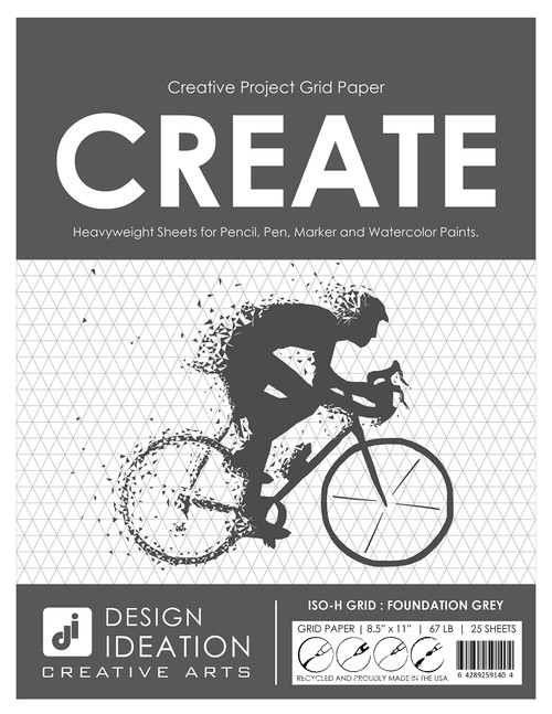 Design Ideation Grid Paper : Multi-Media Grid Paper for Pencil, Ink, Marker and Watercolor Paints. Horizontal Isometric Grid. (25 Sheet Pack.) (Grey Grid)