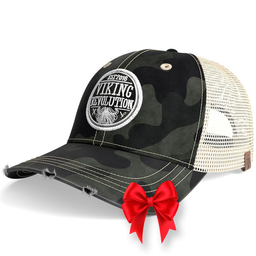 Viking Revolution CamoTrucker Hat for Men - Camo Baseball Cap with Mesh Hats for Men Baseball Cap - Mesh Trucker Hat Men Distressed with Velcro Adjustable Dad Hat