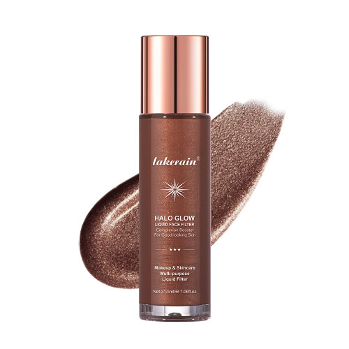 Halo Glow Liquid Filter - Body Glow Shimmer Liquid Highlighter Makeup for Face - Natural Glossy Finish, Lightweight Blendable Cream Face Illuminator - Cruelty-free & Long-lasting (#8)