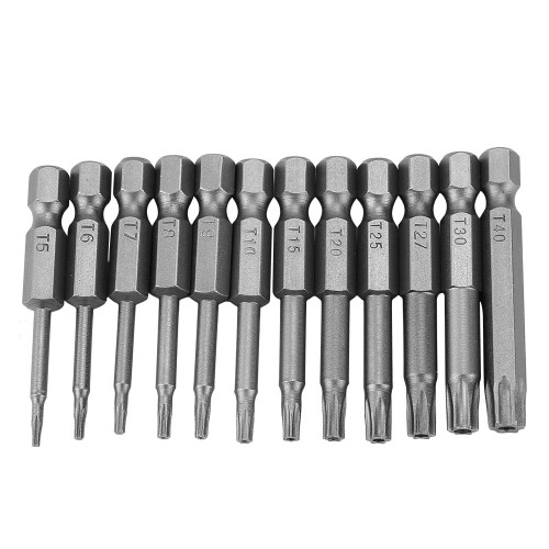 12pcs 1/4 Inch Hex Shank T5-T40 Torx Head Screw Driver Bit Set Security Tamper Proof Star 6 Point Screwdriver Kit Tools
