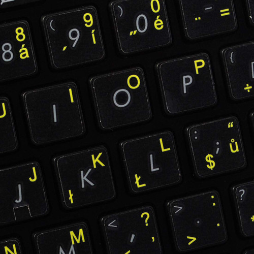 4Keyboard Czech Keyboard Labels ON Transparent Background with Yellow Lettering (14X14) 4Keyboard Czech Keyboard Labels ON Transparent Background with Yellow Lettering (14X14)