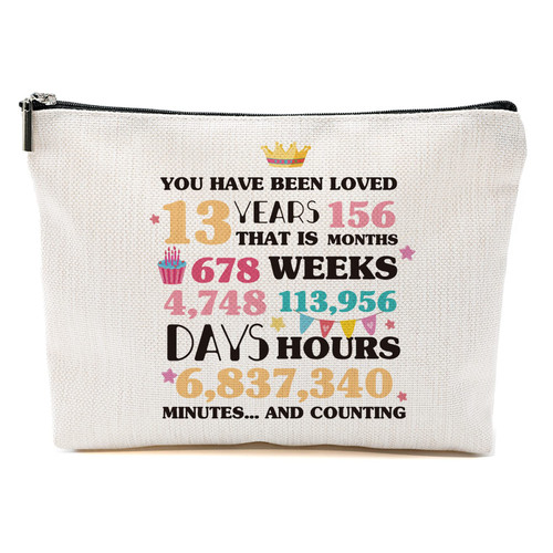 13th Birthday Gifts For Girls, 13th Birthday Gift Idea for Teenage Girl Makeup Bag, Happy 13th Birthday Gifts for 13 Years Old Girls Sister Besties BFF Friend Daughter You Have Been Loved for 13 Years 13th Birthday Gifts For Girls, 13th Birthday Gift Idea for Teenage Girl Makeup Bag, Happy 13th Birthday Gifts for 13 Years Old Girls Sister Besties BFF Friend Daughter You Have Been Loved for 13 Years