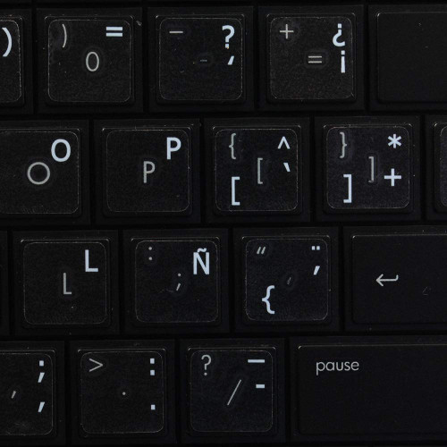 4Keyboard Spanish Keyboard Labels ON Transparent Background with White Lettering (14X14)