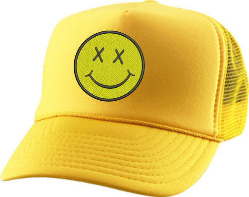 ALLNTRENDS Adult Trucker Hat Smiley Face Embroidered Baseball Cap Adjustable Snapback (Gold)