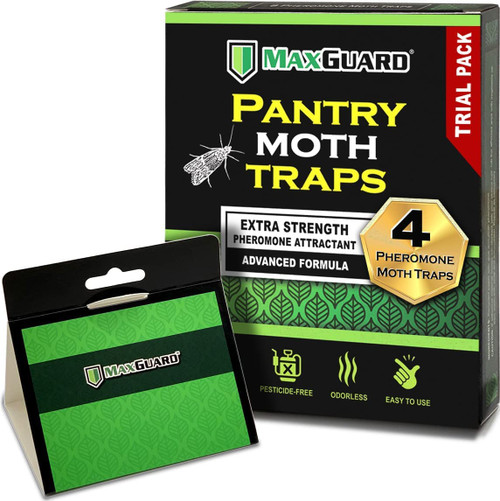MaxGuard Pantry Moth Traps (4 Traps Trial Pack) Extra Strength Pheromones | Non-Toxic Sticky Glue Trap for Food and Cupboard Moths in Your Kitchen | Trap and Kill Seed Grain Flour Meal Moths | MaxGuard Pantry Moth Traps (4 Traps Trial Pack) Extra Strength Pheromones | Non-Toxic Sticky Glue Trap for Food and Cupboard Moths in Your Kitchen | Trap and Kill Seed Grain Flour Meal Moths |