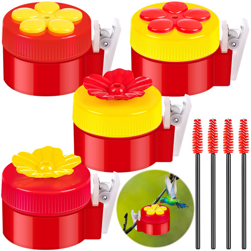 Handheld Hummingbird Feeders, 4Pcs Mini Clips Flower Handheld Hummingbird Feeder with 4Pcs Cleaning Brush, Window Humming Wild Bird Feeders for Outdoor Supplies
