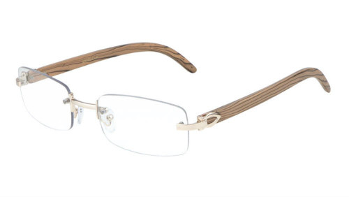 Dapper Rimless Rectangular Metal & Wood Eyeglasses/Clear Lens Sunglasses - Frames (Rose Gold & Light Brown Wood, Clear)