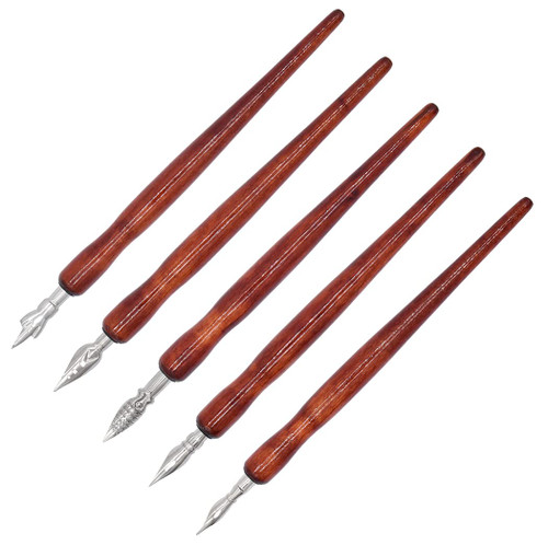 XIAOYU Cartoon Comic Dip Pen Set, 5PCS Comic Pen Holders with 5 Pieces Comic Pen Nibs Kit, Wooden Comic Pen Nib Holder for Writing, Painting, Signing, Brown