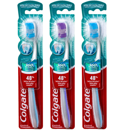 Colgate 360 Enamel Health Sensitive Toothbrush, Compact Head, Extra Soft (Colors Vary) - Pack of 313