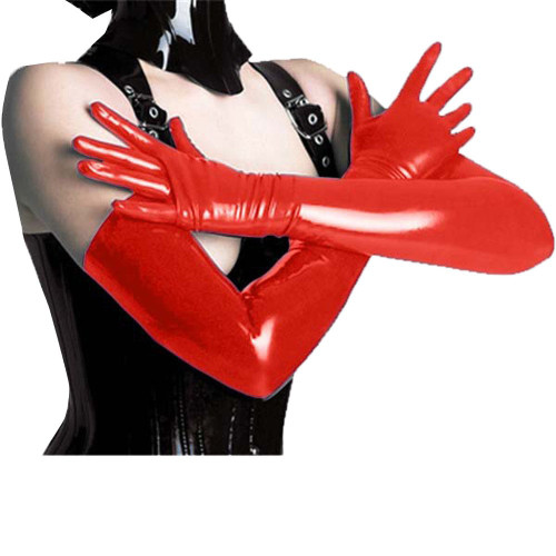 Women Girl Leather Hip-hop Super Long Gloves Long patent leather gloves for hip-hop fun Red