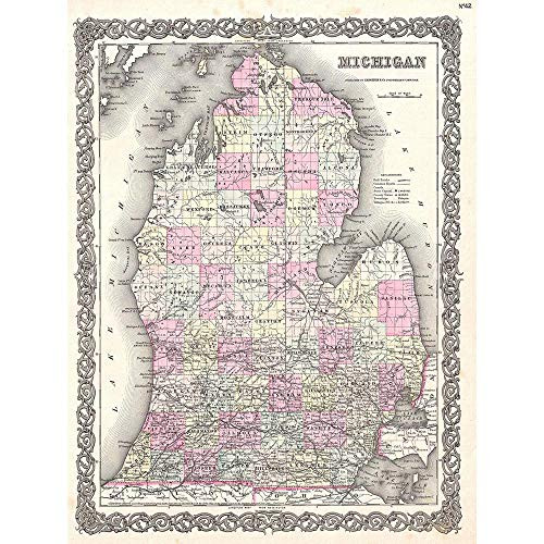 Wee Blue Coo 1855 Colton Map Michigan Vintage Unframed Wall Art Print Poster Home Decor Premium